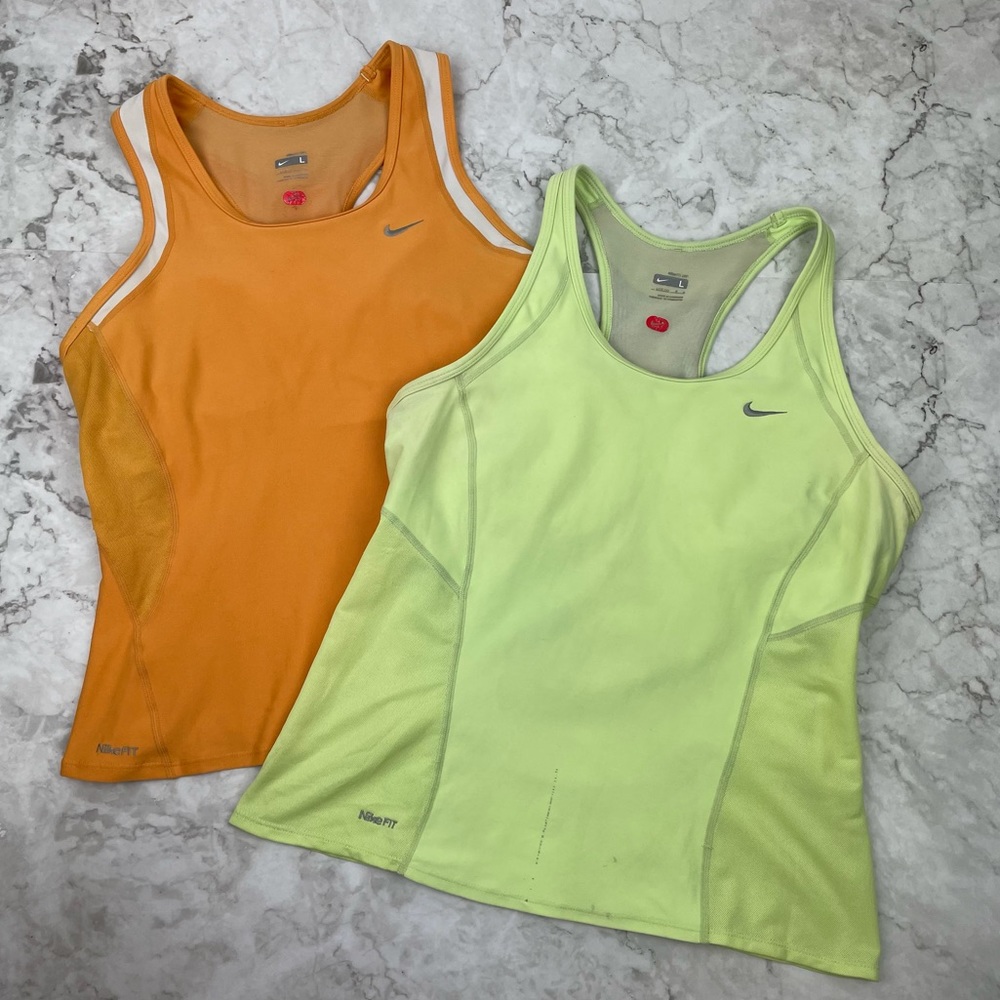 2 Nike FitDry Racerback Athletic Tops Built in Bra